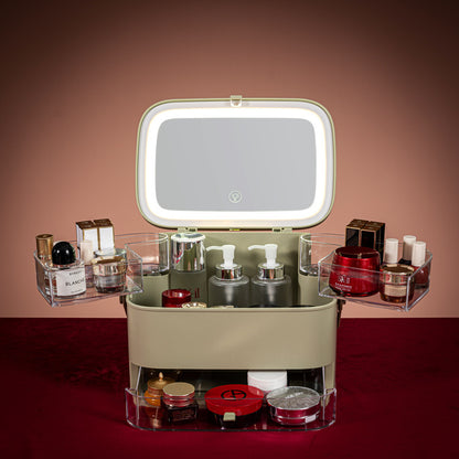 Coffret de rangement de maquillage avec miroir LED intégré