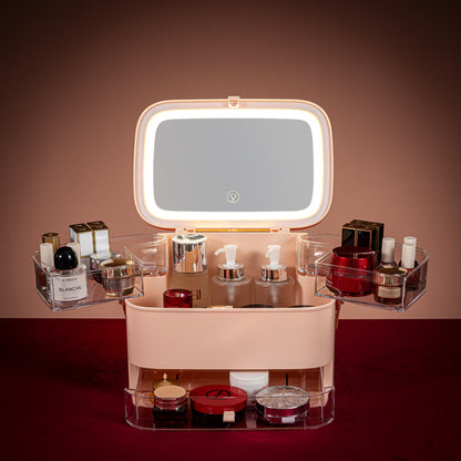 Coffret de rangement de maquillage avec miroir LED intégré